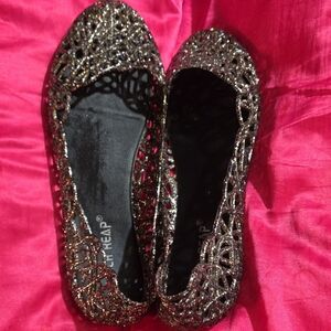 Glitter Cutout Ballet Flats — Black Sparkle